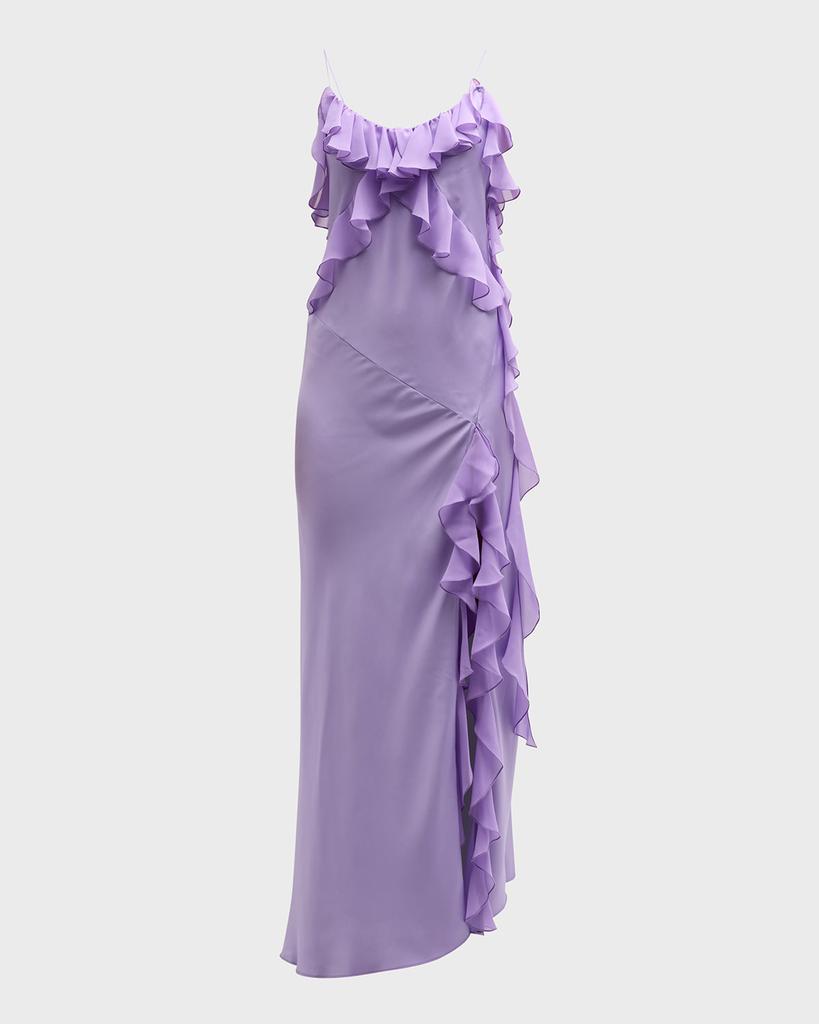 Fermione Long Ruffle Satin Slit Dress商品第2张图片规格展示