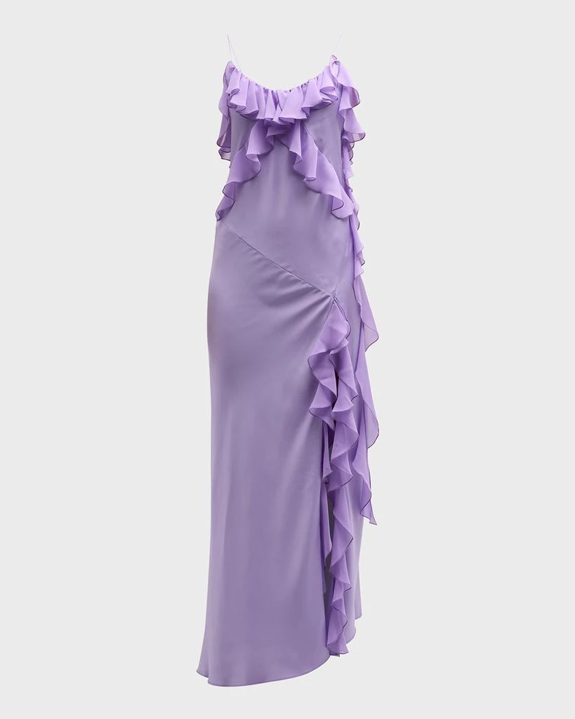 商品PINKO|Fermione Long Ruffle Satin Slit Dress,价格¥4621,第2张图片详细描述