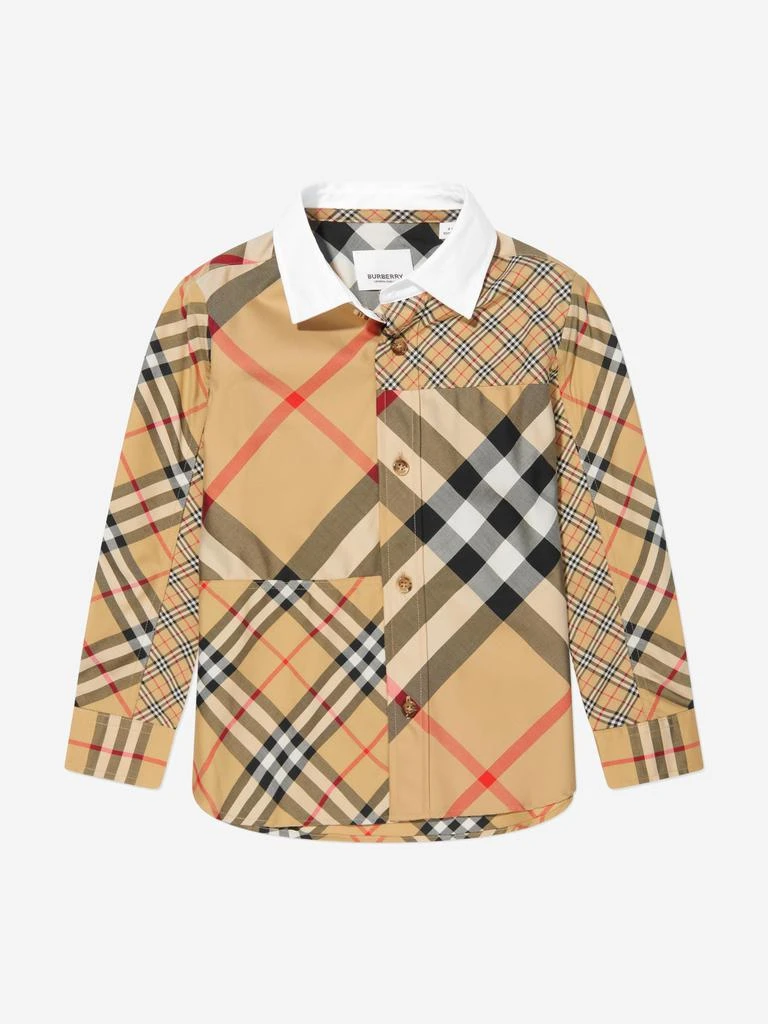 商品Burberry|Burberry Beige Boys Check Long Sleeve Etienne Shirt,价格¥1558,第1张图片