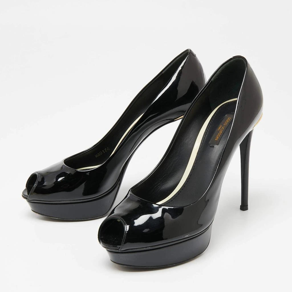 商品[二手商品] Louis Vuitton|Louis Vuitton Black Patent Leather  Peep Toe Platform Pumps Size 37.5,价格¥3111,第2张图片详细描述