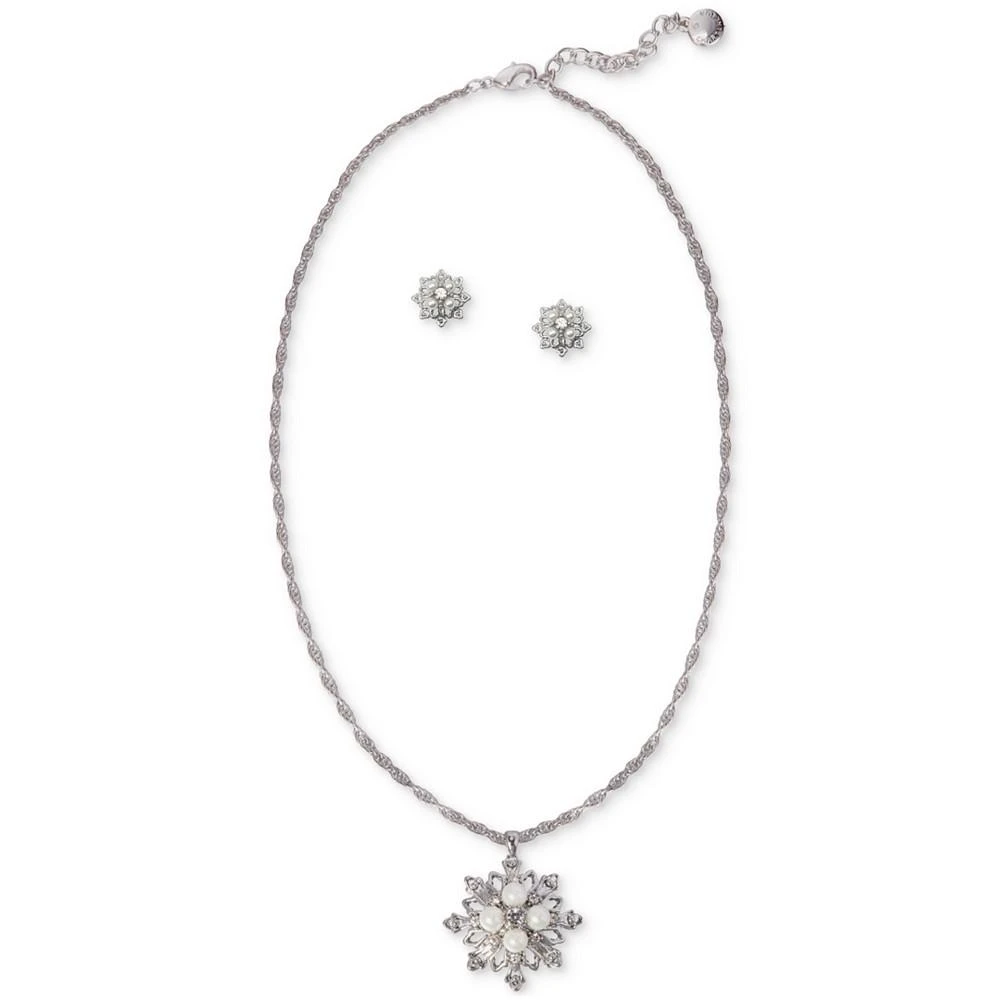 商品Charter Club|Silver-Tone Crystal & Imitation Pearl Snowflake Pendant Necklace & Stud Earrings Set, Created for Macy's,价格¥67,第1张图片