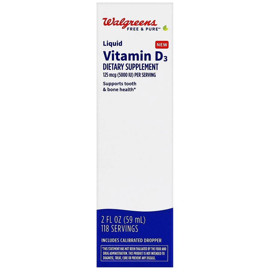 商品Walgreens Free & Pure|Liquid Vitamin D3 125 mcg (5000 IU),价格¥74,第1张图片