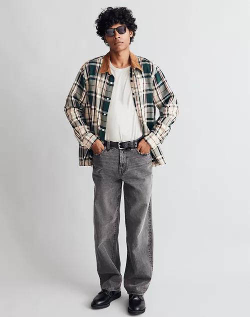 Corduroy-Collar Easy Long-Sleeve Shirt in Plaid商品第1张图片规格展示