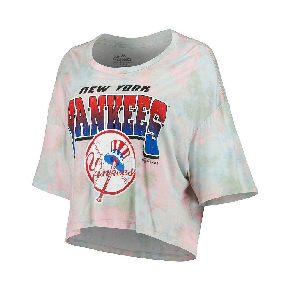 商品Majestic|Women's Threads New York Yankees Cooperstown Collection Tie-Dye Boxy Cropped Tri-Blend T-shirt,价格¥373,第2张图片详细描述