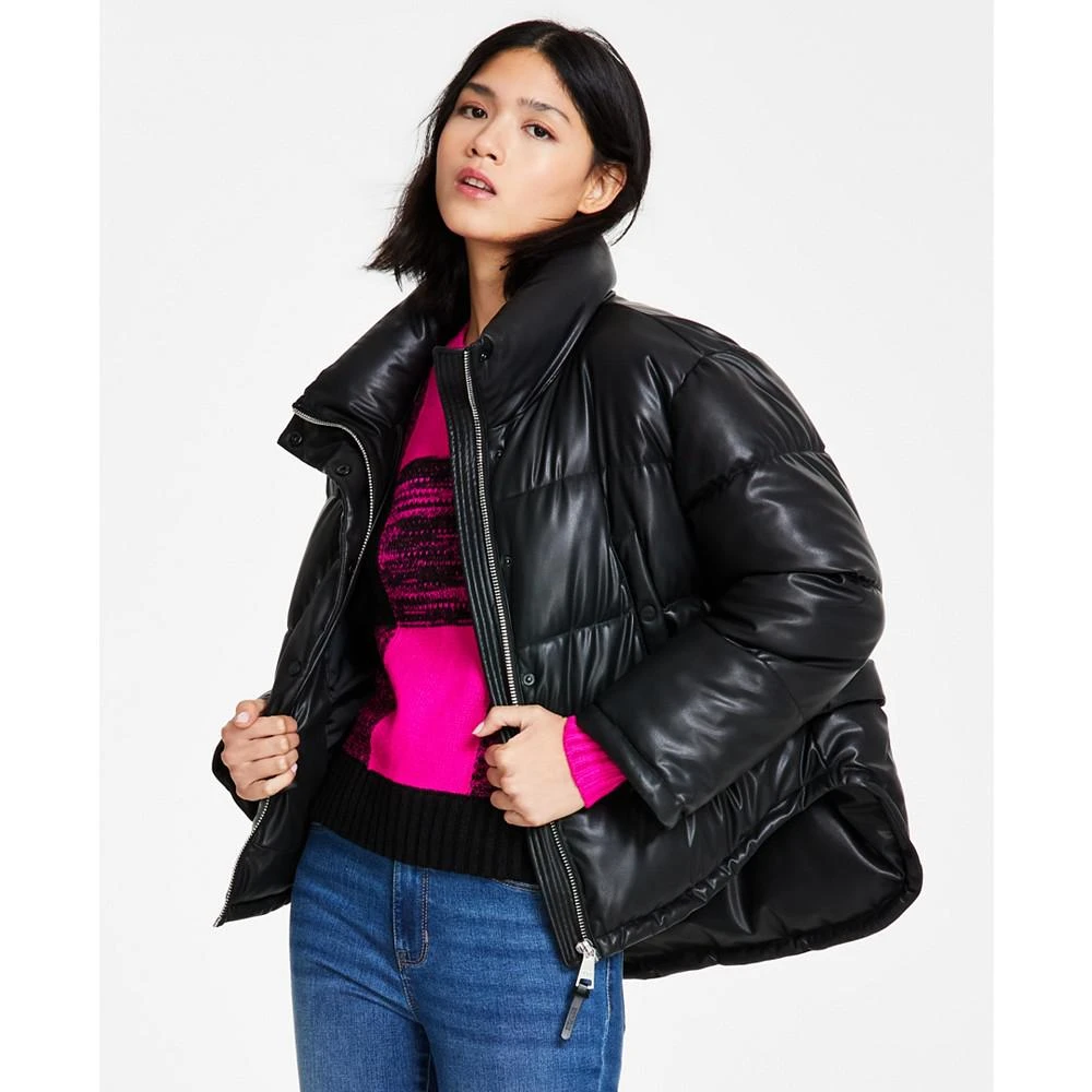 商品DKNY|Women's Faux-Leather High-Low Hem Puffer Jacket,价格¥565,第1张图片