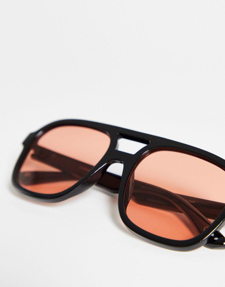 ASOS DESIGN frame oversized plastic aviator sunglasses with peach lens in black商品第4张图片规格展示
