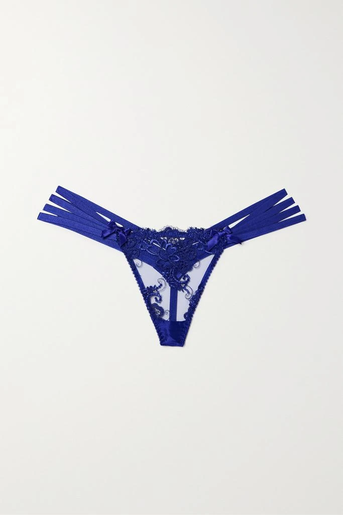 商品L'Agent by Agent Provocateur|Dioni 弹力丝缎边饰刺绣绢网丁字裤,价格¥2360,第1张图片