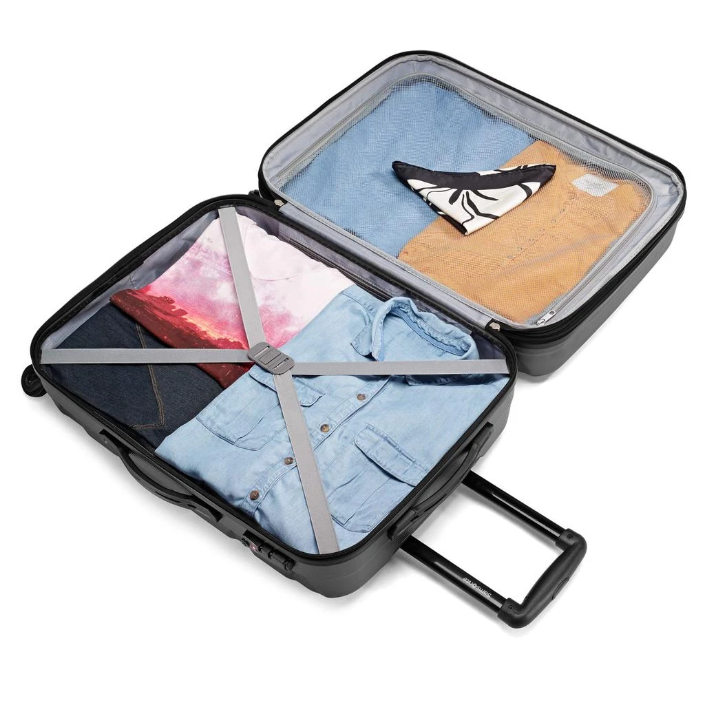 商品Samsonite|Samsonite Omni PC Hardside Expandable Luggage with Spinner Wheels, Checked-Medium 24-Inch, Black,价格¥749,第3张图片详细描述