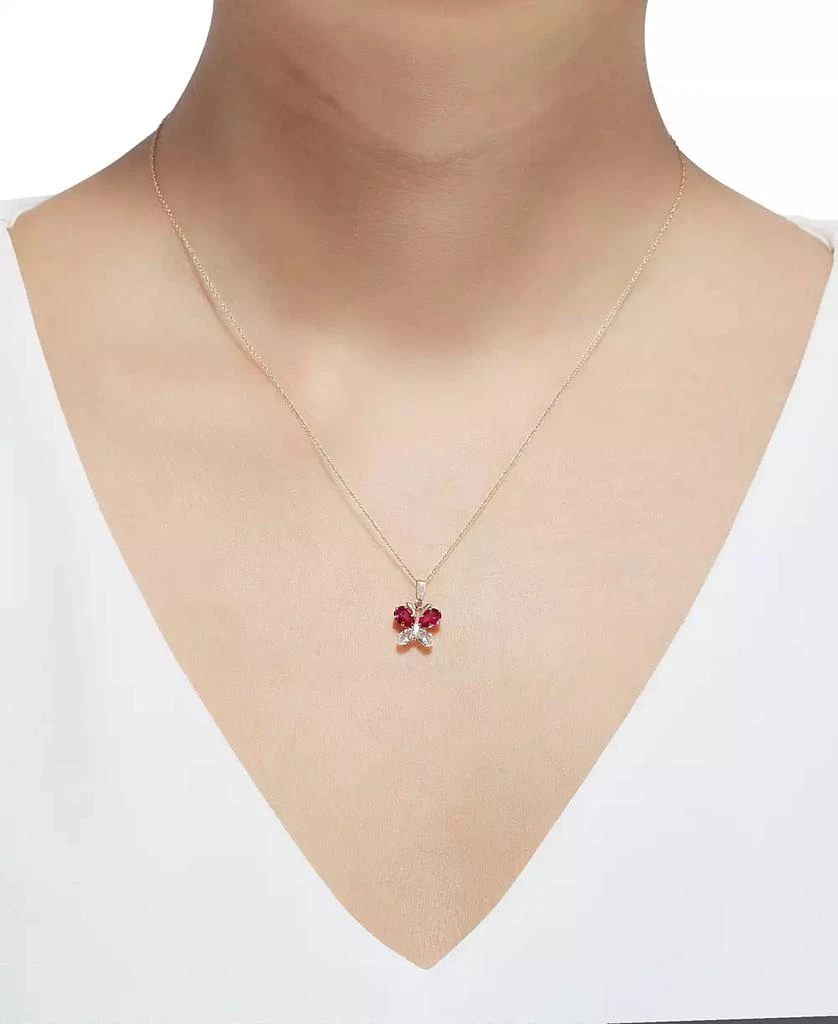 商品Macy's|Lab-Grown Ruby (1 ct. t.w.) & Lab-Grown White Sapphire (5/8 ct. t.w.) Butterfly 18" Pendant Necklace in 14k Gold,价格¥752,第2张图片详细描述