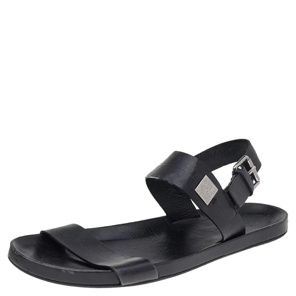 商品[二手商品] Louis Vuitton|Louis Vuitton Black Leather Flat Sandals Size 43,价格¥2225,第1张图片