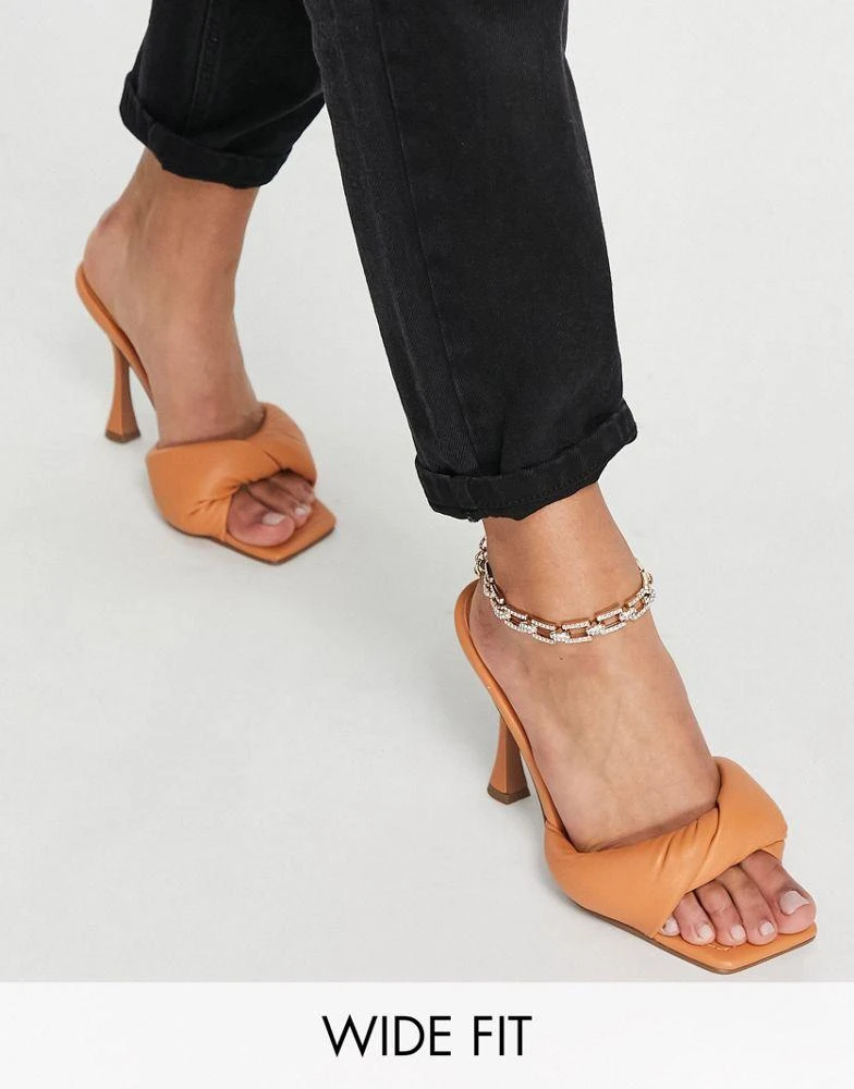 商品ASOS|ASOS DESIGN Wide Fit Niki padded twist high heeled mules in beige,价格¥94,第1张图片