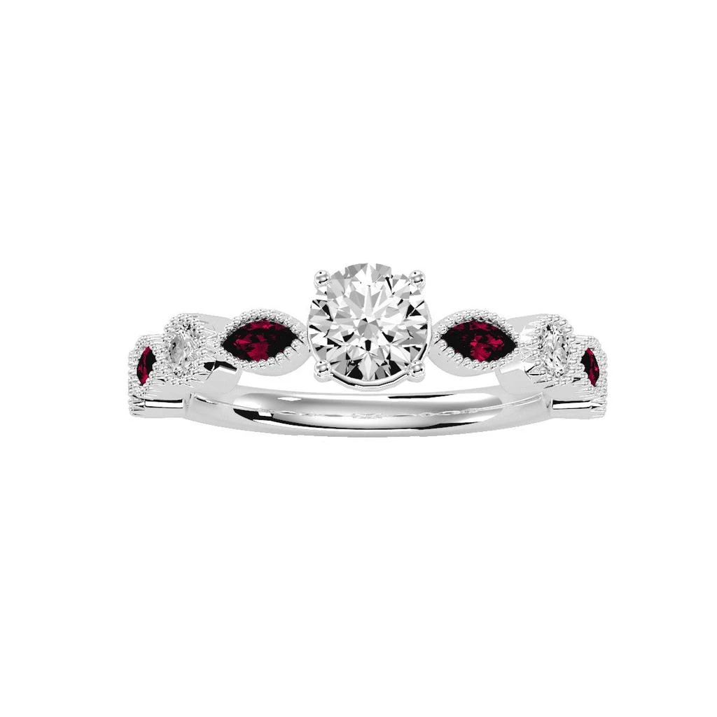 商品SSELECTS|1 1/4 Carat Round And Marquise Vintage Diamond And Ruby Engagement Ring In 14 Karat White Gold (h-i, Si2-i1),价格¥14211,第1张图片