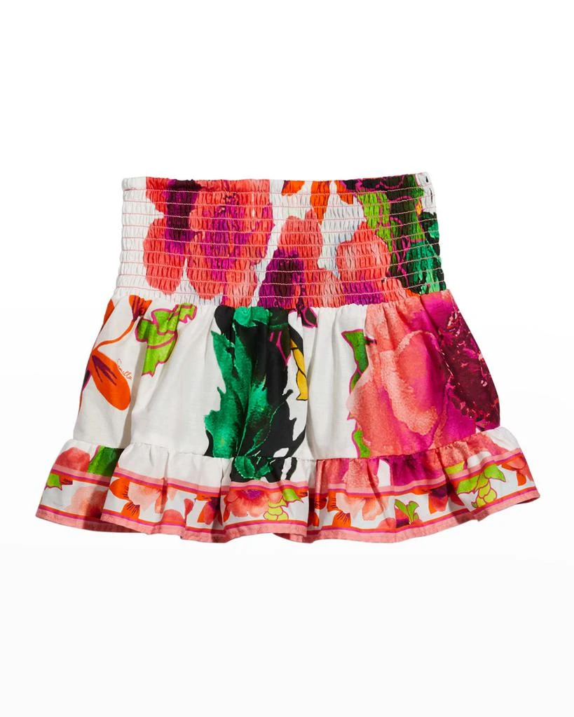 商品Camilla|Girl's Pretty As A Poppy Shirring Floral Print Ruffle Trim Skirt, Size 4-10,价格¥423,第2张图片详细描述