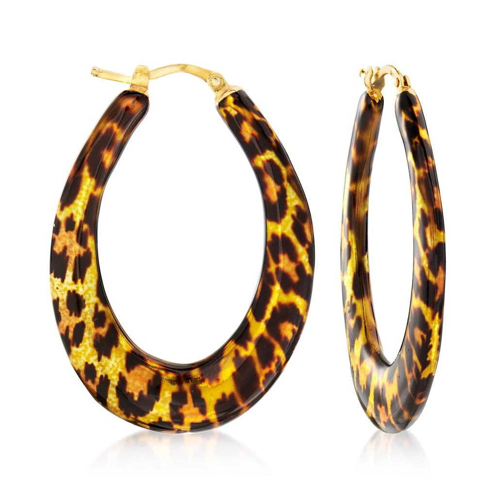 商品Ross-Simons|Ross-Simons Italian Leopard-Print Enamel Hoop Earrings in 18kt Gold Over Sterling,价格¥1184,第1张图片