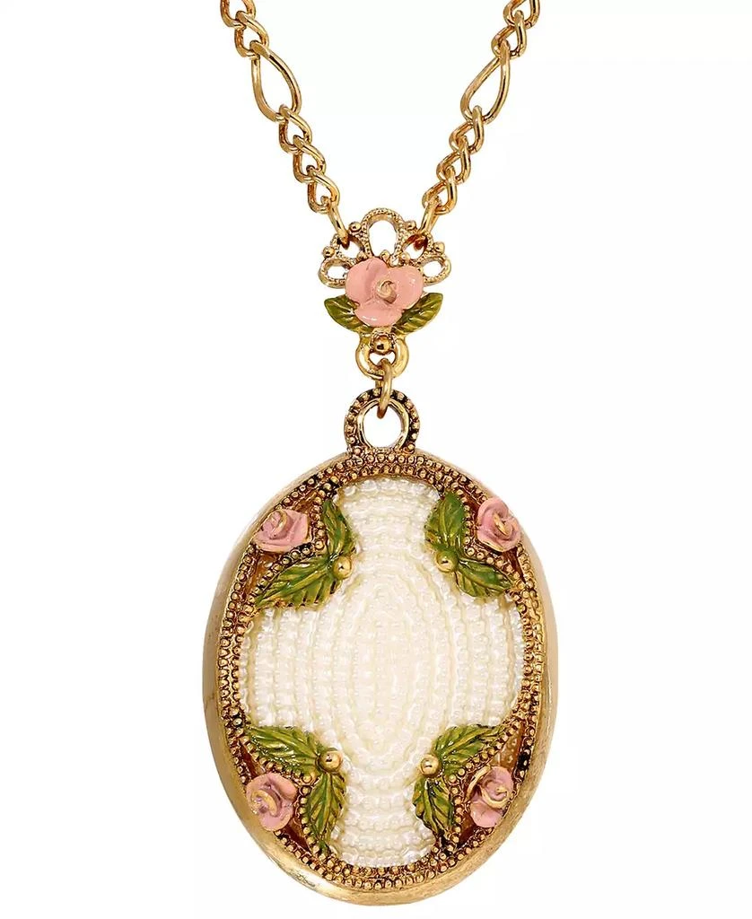 商品2028|Imitation Pearl Pink Enamel Flower Long Pendant Necklace,价格¥561,第2张图片详细描述