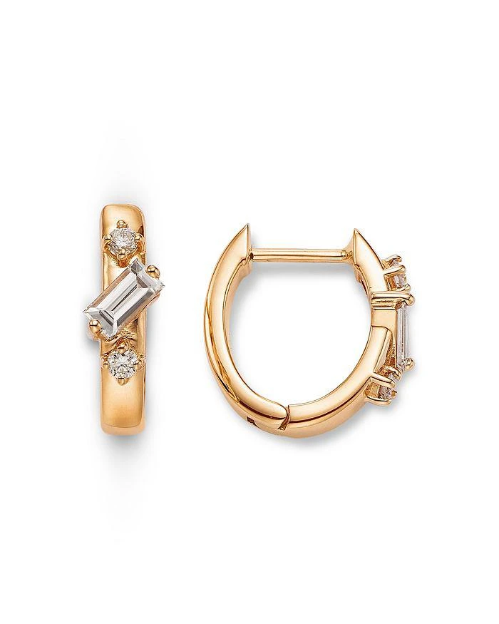 商品Moon & Meadow|14K Yellow Gold Lab Grown Diamond Round & Baguette Huggie Hoop Earrings,价格¥5079,第3张图片详细描述