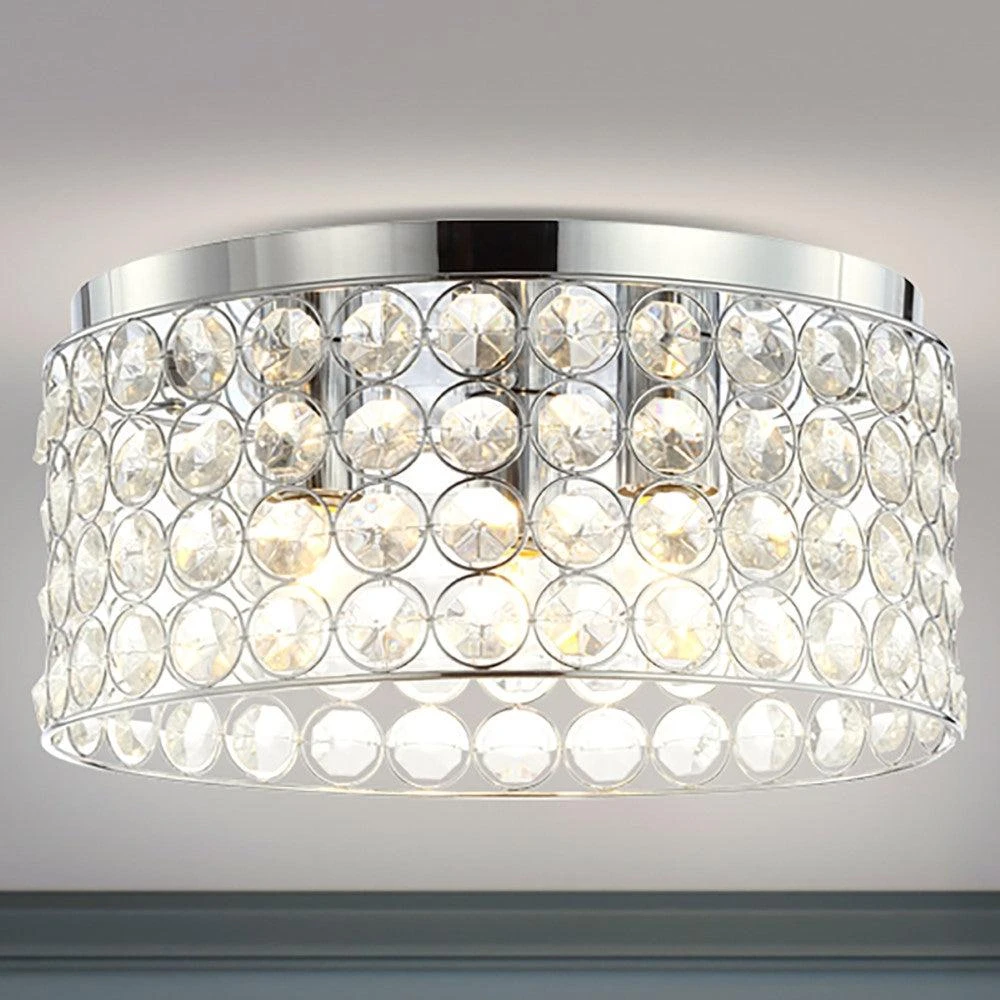 商品JONATHAN Y|Ellen 15" 3-Light Crystal/Metal LED Flush Mount,价格¥1059,第1张图片