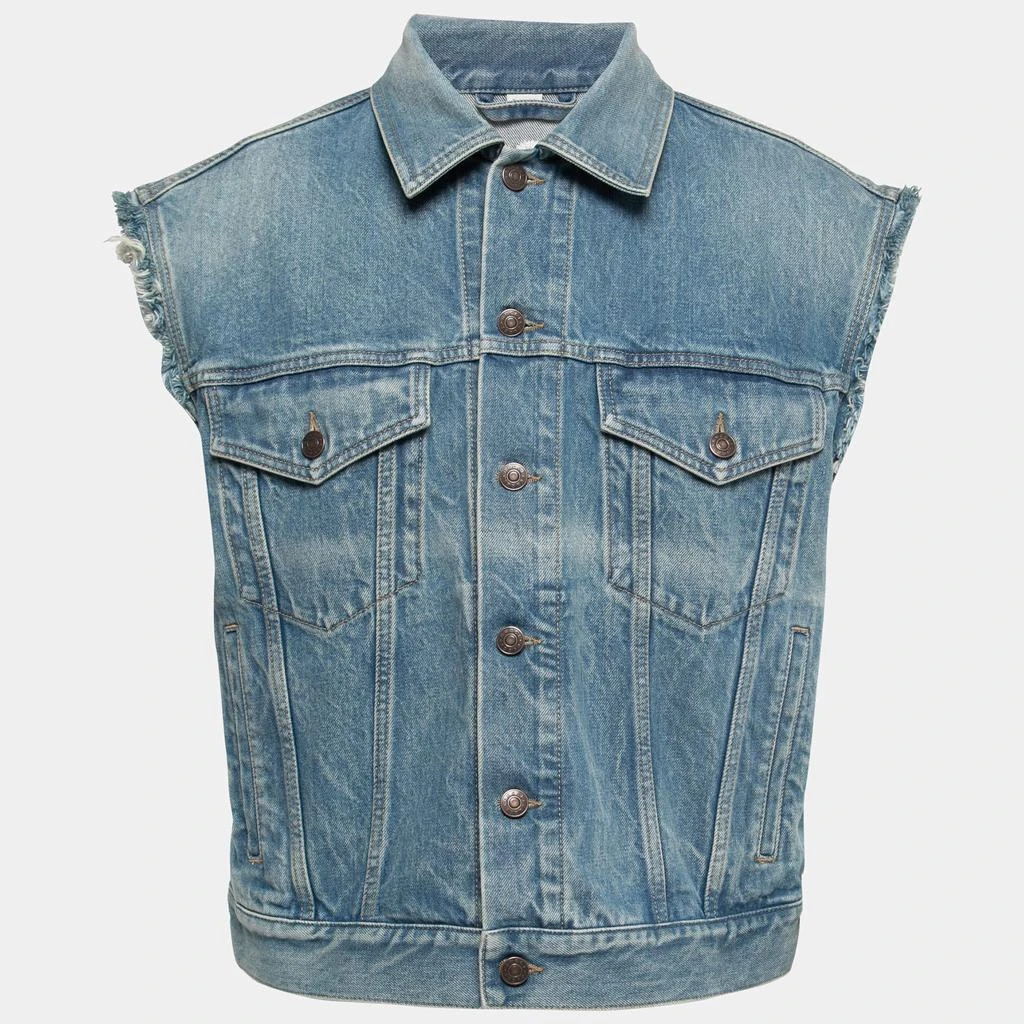 商品[二手商品] Gucci|Gucci Blue Denim Embroidered Sleeveless Oversized Jacket S,价格¥3757,第1张图片