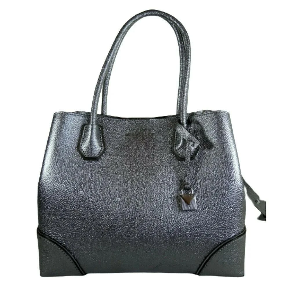 商品Michael Kors|Michael Kors Mercer Gallery Medium Silver Leather Center Satchel Tote Bag,价格¥2661,第1张图片