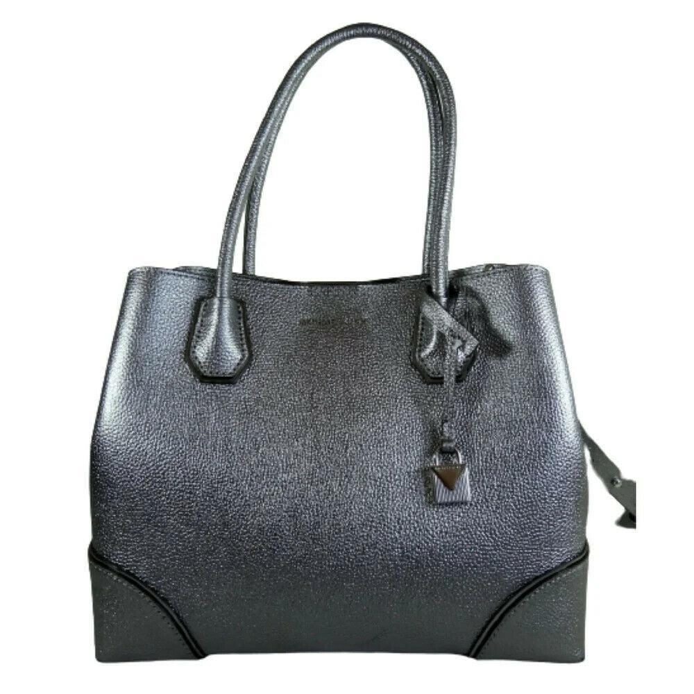 商品Michael Kors|Michael Kors Mercer Gallery Medium Silver Leather Center Satchel Tote Bag,价格¥2782,第1张图片