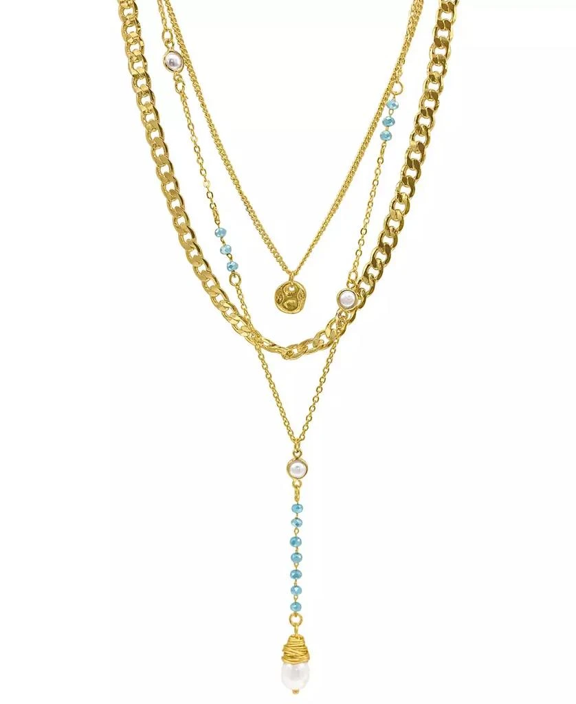 商品ADORNIA|17-19" Adjustable 14K Gold Plated Turquoise Beaded Layered Freshwater Pearl Necklace,价格¥340,第1张图片