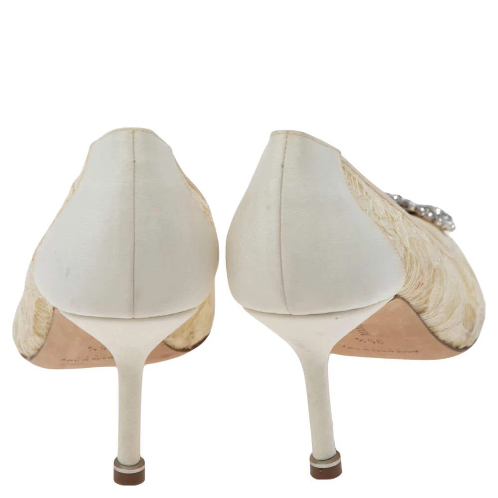 商品[二手商品] Manolo Blahnik|Manolo Blahnik White Lace And Satin Hangisi Pumps Size 35.5,价格¥1614,第5张图片详细描述