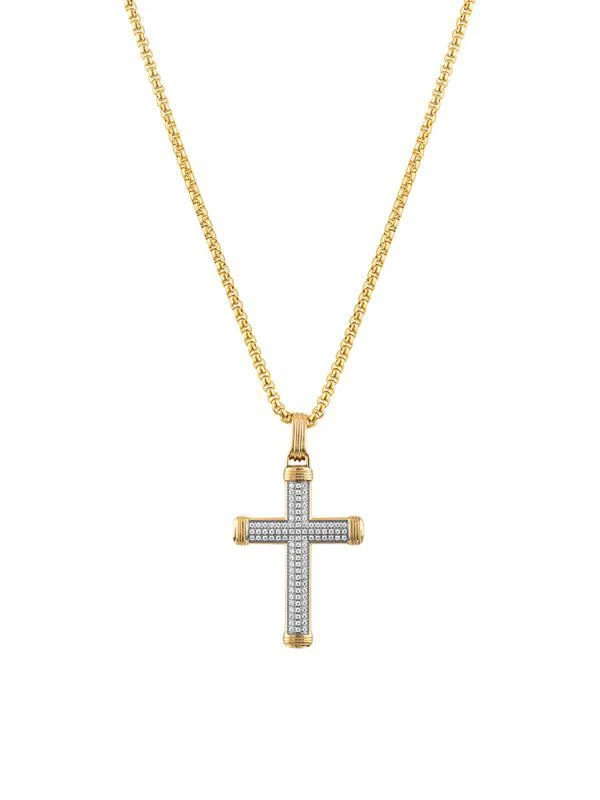 商品Esquire Men's Jewelry|Goldtone Ion-Plated Stainless Steel & White Diamond Textured Cross Pendant Necklace,价格¥2521,第1张图片