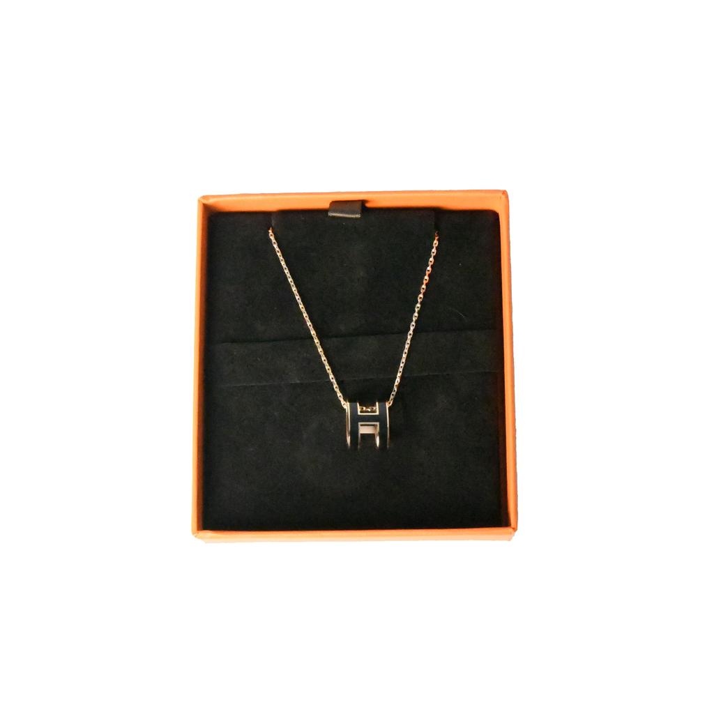 Hermes Pop H Pendant Necklace Rose Gold HW Black商品第1张图片规格展示