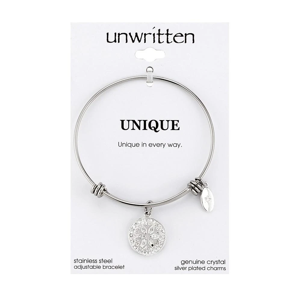 商品Unwritten|Snowflake Crystal Charm Bangle Bracelet in Stainless Steel,价格¥108,第3张图片详细描述