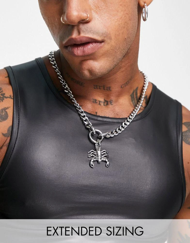 商品ASOS|ASOS DESIGN waterproof stainless steel chunky neck chain with scorpion pendant in silver tone,价格¥166,第1张图片
