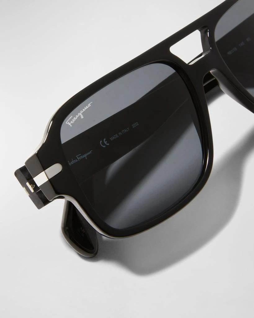 商品Salvatore Ferragamo|Men's Double Bridge Logo Navigator Aviator Sunglasses,价格¥1289,第5张图片详细描述