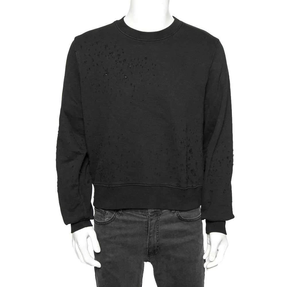 商品[二手商品] AMIRI|Amiri Black Distressed Cotton Knit Crewneck Sweatshirt XS,价格¥1379,第1张图片