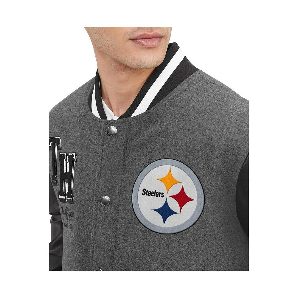 商品Tommy Hilfiger|Men's Heather Gray, Black Pittsburgh Steelers Gunner Full-Zip Varsity Jacket,价格¥1617,第2张图片详细描述