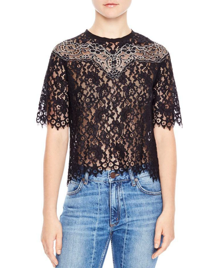 商品Sandro|Laslo Lace Cropped Top,价格¥1203,第1张图片