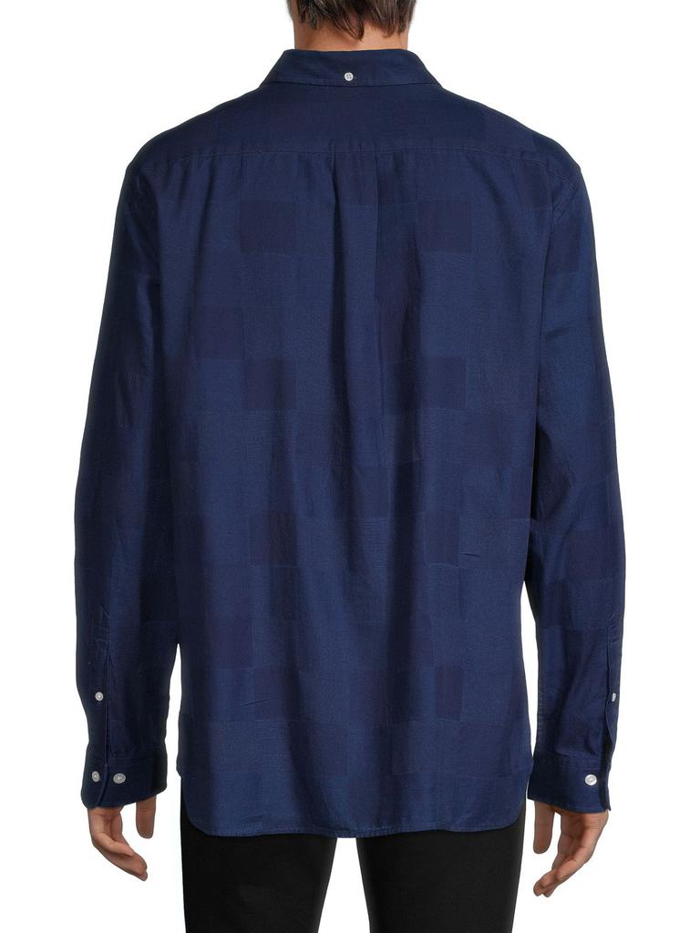 Red Fleece Geometric-Pattern Chambray Shirt商品第2张图片规格展示