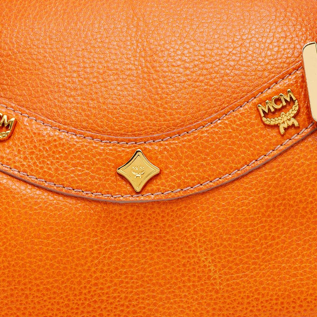 MCM Orange Grained Leather Boston Bag商品第5张图片规格展示