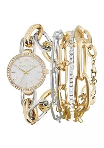 商品KENDALL & KYLIE|Dainty Two-Tone Chain Link Analog Watch and Layered Bracelet Set,价格¥713,第1张图片