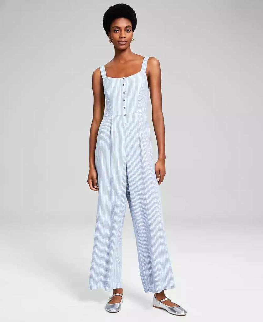 商品And Now This|Women's Striped Button-Front Jumpsuit, Created for Macy's,价格¥446,第1张图片