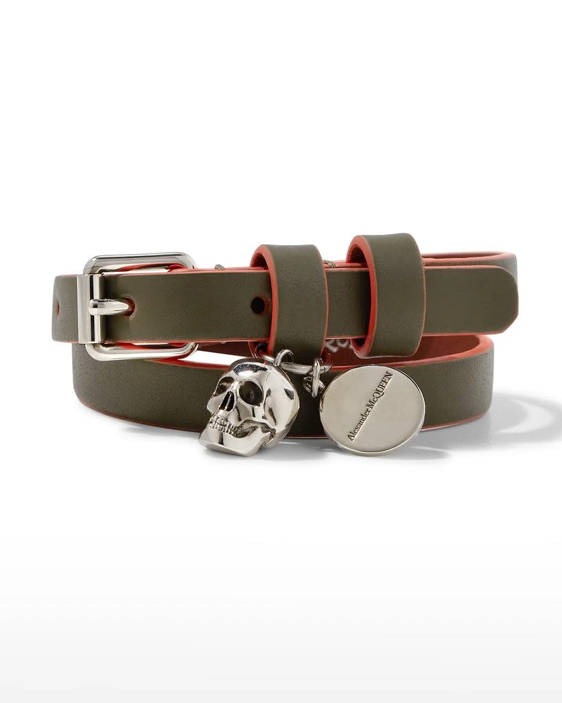 商品Alexander McQueen|Men's Graffiti Skull Leather Wrap Bracelet,价格¥827,第1张图片