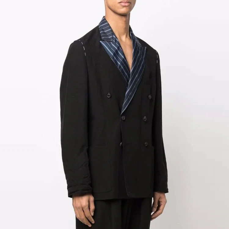 商品[国内直发] MAISON MARGIELA|梅森马吉拉 SS22 双排扣条纹拼接西装 男款 黑色,价格¥3946,第6张图片详细描述