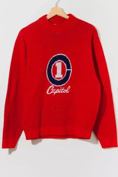 商品Urban Outfitters|Vintage 1960s Capitol Records  Distressed  Made in Los Angeles Red Wool Sweater,价格¥1757,第1张图片