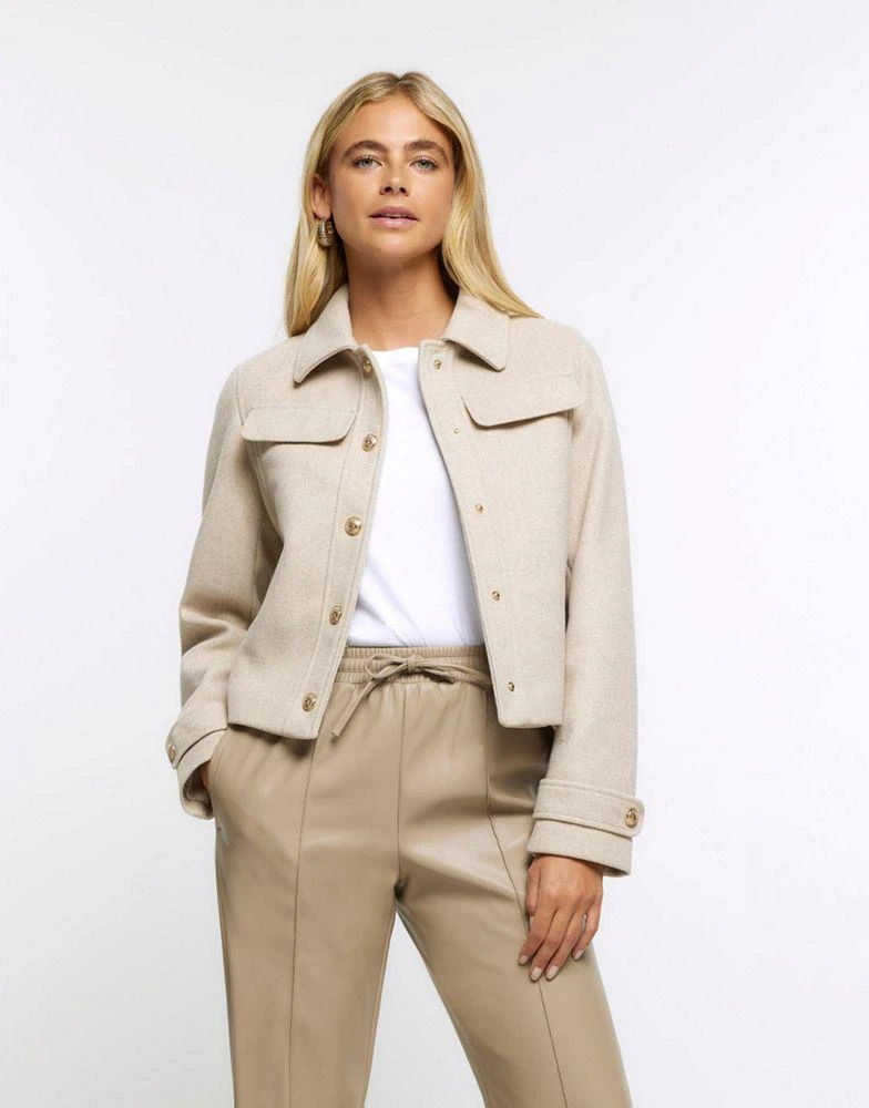 商品River Island|River Island Buttoned up crop jacket in beige - light,价格¥438,第1张图片