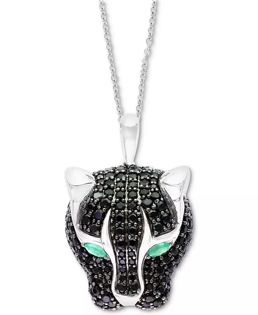 商品Effy|EFFY® Black Spinel (4-1/2 ct. t.w.) & Green Onyx Panther 18" Pendant Necklace in Sterling Silver,价格¥2943,第1张图片