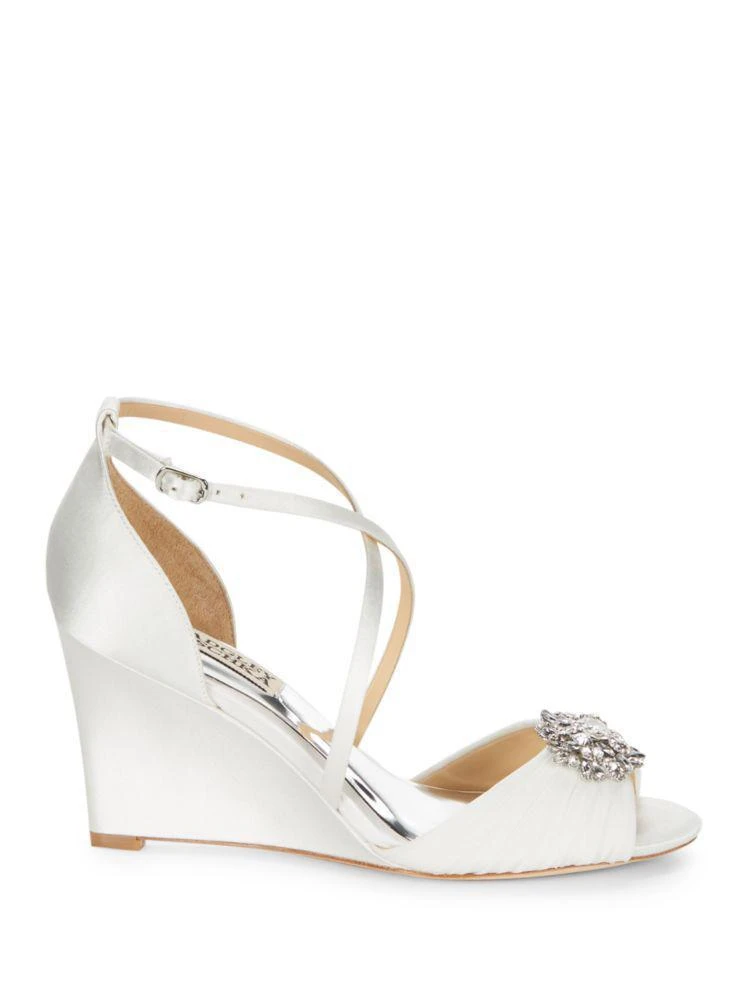 商品Badgley Mischka|Tacey Embellished Satin Wedge Heel Sandals,价格¥789,第4张图片详细描述