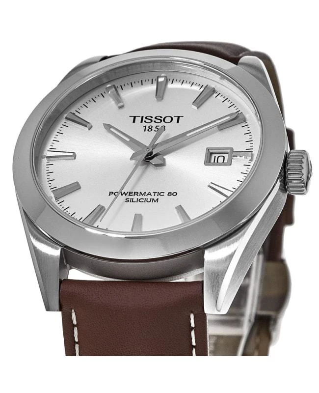 商品Tissot|Tissot T-Classic Powermatic 80 Silicium Silver Dial Brown Leather Strap Men's Watch T127.407.16.031.00,价格¥4731,第3张图片详细描述