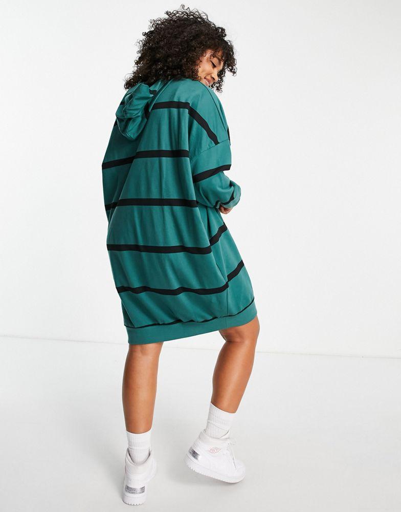 ASOS DESIGN Curve mini sweatshirt hoodie dress in khaki and black stripe商品第3张图片规格展示