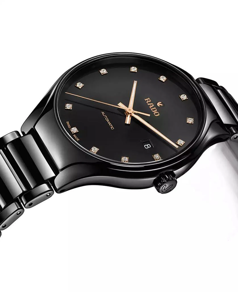 商品Rado|Unisex Swiss Automatic True Diamond (1/8 ct. t.w.) Black Ceramic Bracelet Watch 40mm,价格¥18164,第2张图片详细描述