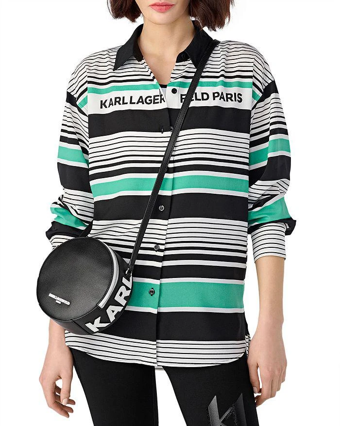 商品Karl Lagerfeld Paris|Striped Oversized Logo Shirt,价格¥224,第3张图片详细描述