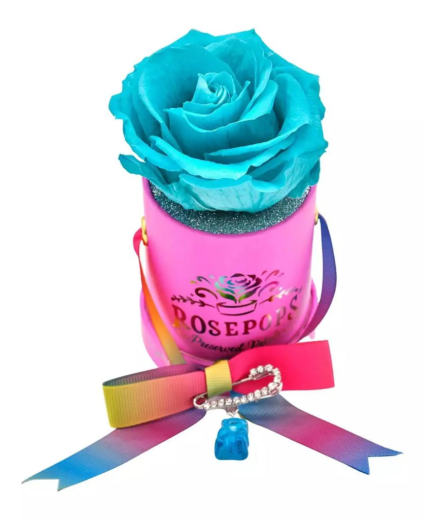 商品Rosepops|POP-Up I Love You Beary Much Single Blue Topaz Real Rose Preserved to Last One Year with Complementary Faux Gummy Bear Charm,价格¥286,第3张图片详细描述