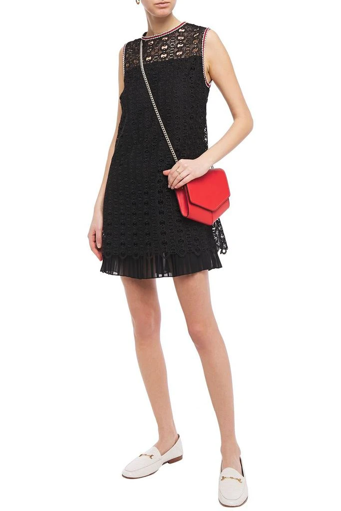 商品Sandro|Franck layered macramé lace and pleated chiffon mini dress,价格¥1101,第2张图片详细描述